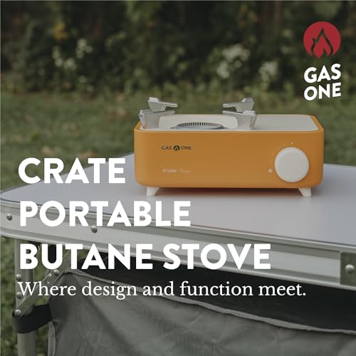 Gas One Butane Fuel Camp Stove - Crate Series Portable Mini Stove Orange