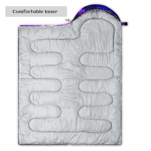 Lightweight Waterproof 3-Season Sleeping Bag for Adults Kids - Purple Starry Sky