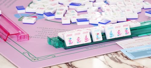 4-Piece Mahjong Tile Rack with Pushers - Siamese Style, 17.5 Inches - Durable Acrylic Set for Players & Home Games