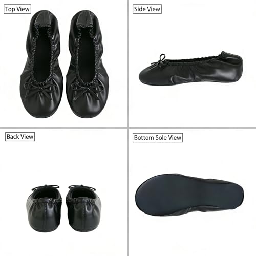 Women's Foldable Ballet Flats Travel & Wedding Shoes XX-Large Black - Compact & Comfortable