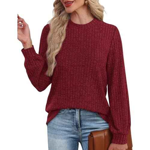XIEERDUO Long Sleeve Shirts For Women Dressy Casual Mock Neck Fall Fashion 2025 Soft Lightweight Tunic Sweaters