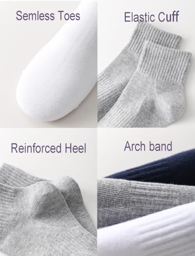 Kids Ankle Socks 5-8 Years Seamless Toe Athletic Cotton School Running Socks - White 10 Pack
