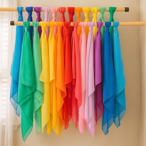 Colorful Chiffon Juggling Scarves - 24 x 24 Inches Bulk Set of 24 - Dance & Performance Props Variation of THIS listing