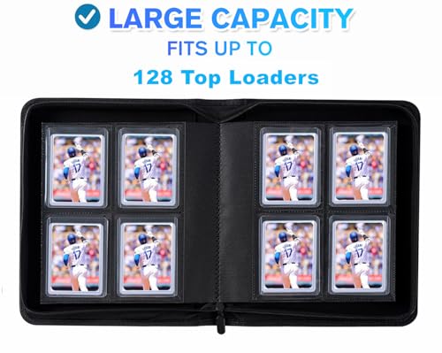 White 4-Pocket Toploader Card Binder Holds 128 Rigid 3x4 Cards, Ringless