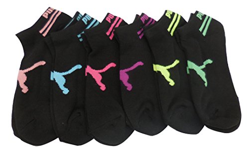 PUMA Women's 9-11 Black Pink Athletic Socks 6 Pack - Comfortable & Durable