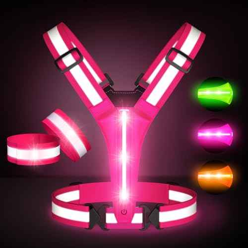Led Light Up Running Vest Reflective Vest for runners night walking, Rechargeable Reflective Running Vest High Visibility