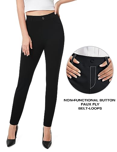 Women's Skinny Yoga Dress Pants with Pockets - 28 Inch Inseam, Large, Black