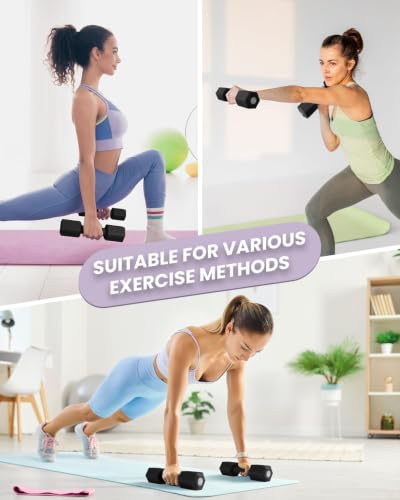 Black 12 lb Adjustable Dumbbell Set with Soft Rubber Handles - 4-in-1 Fitness Weights for Women Men