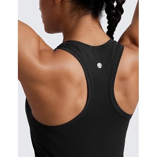 CRZ YOGA Seamless Racerback Tank Tops for Women - Gym Workout Athletic Running Sleeveless Shirts Breathable Scoop Neck