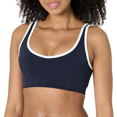 Women's Active Sports Bra - FormFlex Light Support V-Neck Removable Cups Navy White Medium