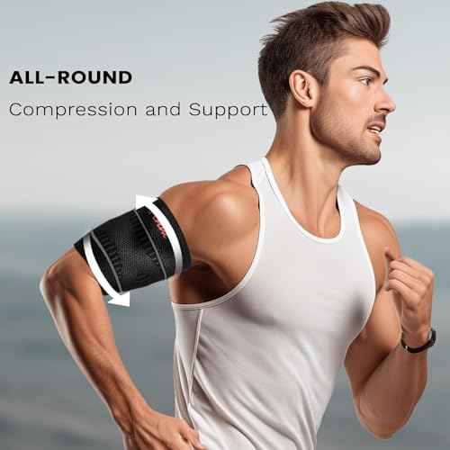 Bicep Tendonitis Brace for Pain Relief, Upper Arm Compression Sleeve for Men and Women, Bicep Compression Sleeve for Muscle Strain (Gray, Large)