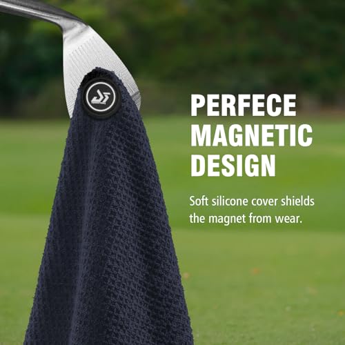 Dragon Tiger Magnetic Golf Towel Navy with Carabiner & Waffle Weave - 23.6 x 15.7 Inches