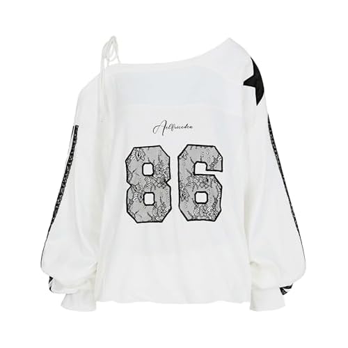 Aelfric Eden Off The Shoulder Lace Embroidery Sweatshirt Long Sleeve Y2K jersey Sweatshirts Oversized Baggy Pullover Top