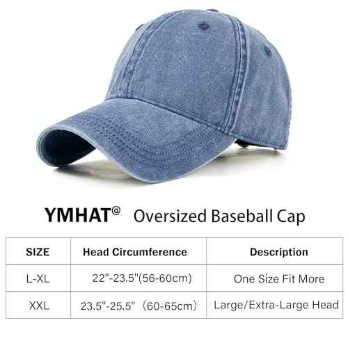 Oversized XL XXL 100% Cotton Basebal Cap Large Dad Washed Sport Cap Unconstructed Low Profilel Hat for Big Head(23.5"-25.5")
