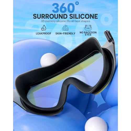 Swim Goggles, Frameless Wide View Swimming Goggles, Anti-Fog Anti-UV No Leaking Pool Goggles for Men Women Adult