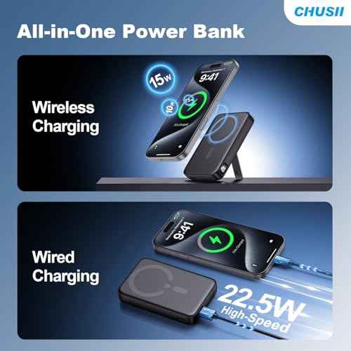 for Magsafe Power Bank, 12000mAh Wireless Magnetic Portable Charger with Stand and PD 20W USB C Fast Charging, for Magsafe Battery Pack Compatible with iPhone 16/15/14/13/12 Pro/Pro Max Series