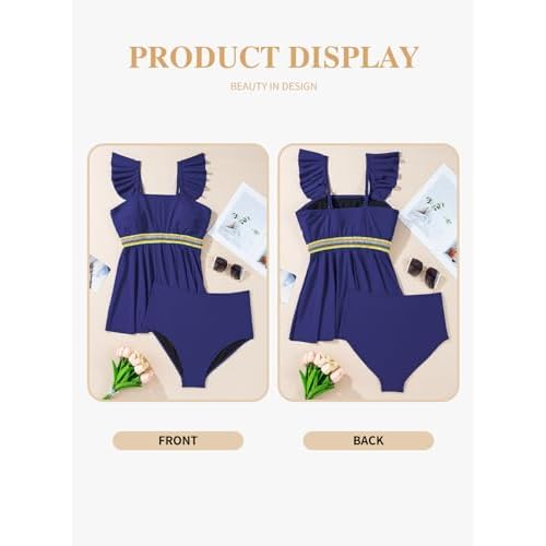 Eytino Plus Size Tankini Swimsuits for Women Colorblock Two Piece Tankini Top with Bikini Bottoms Swimwear(1X-5X)