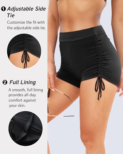 Yonique Women's High Waisted Swim Shorts Tummy Control Bottom Large Black - Plus Size