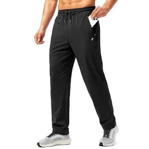 Pudolla Men's Athletic Pants with Zipper Pockets Stretch Workout Sweatpants Lightweight Running Joggers for Men