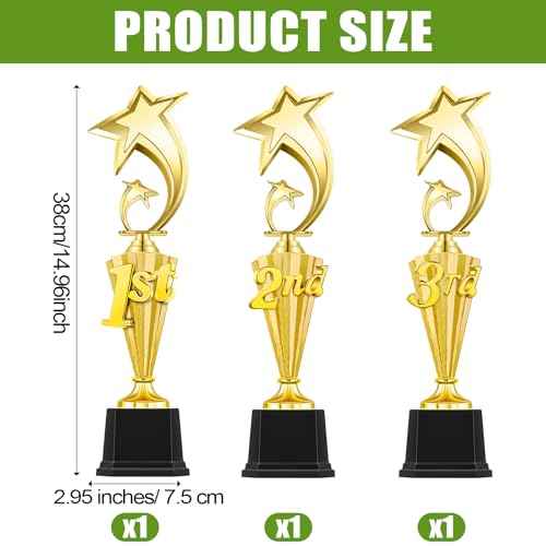 3 Pcs 3rd 2nd 1st Place Trophy First Place Plastic Trophy Award for Sports Tournament Funny Prize Cup for Football Soccer Competitions Reward Ceremony