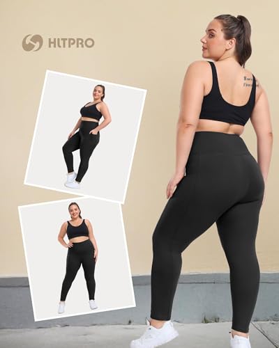 Plus Size Leggings with Pockets for Women - High Waist Tummy Control Yoga Pants 3X-Large Black
