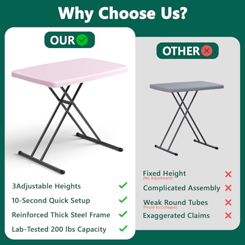Pink Granite 30 Inch Adjustable Folding Table - Heavy Duty Utility Desk