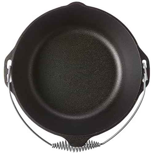 Lodge 7 Quart Pre-Seasoned Cast Iron Dutch Oven with Lid - Wire Bail Handle for Easy Transfer from Cooking Surface to Table - Use in the Oven, on the Stove, on the Grill or over the Campfire - Black