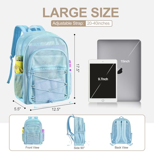 Heavy Duty Mesh Backpack for Adults Large Capacity Blue 20L