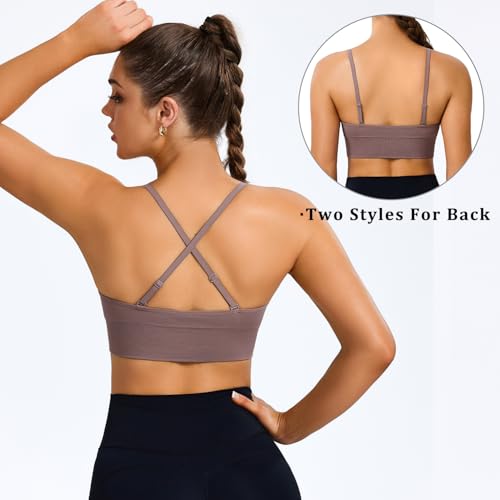 Women's Deep V Neck Sports Bras 3-Pack - Adjustable Straps & Criss Cross Back - Large, Black White Brown