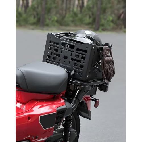 KEMIMOTO Universal Rear Rack Luggage Storage Basket Compatible with Trail 125 CT125 Grom Monkey Navi Super73 Aluminum MOLLE Crate Folding Storage Basket Holder Electric Bike Luggage Rack