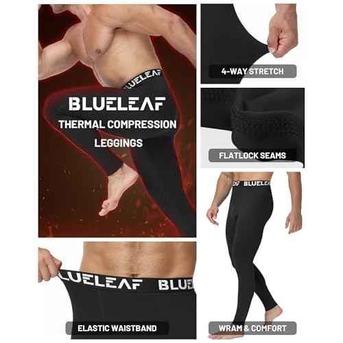 Blueleaf Men's Thermal Compression Pants Fleece Lined Athletic Tights Leggings Sports Base Layer Bottoms Cold Weather Gear