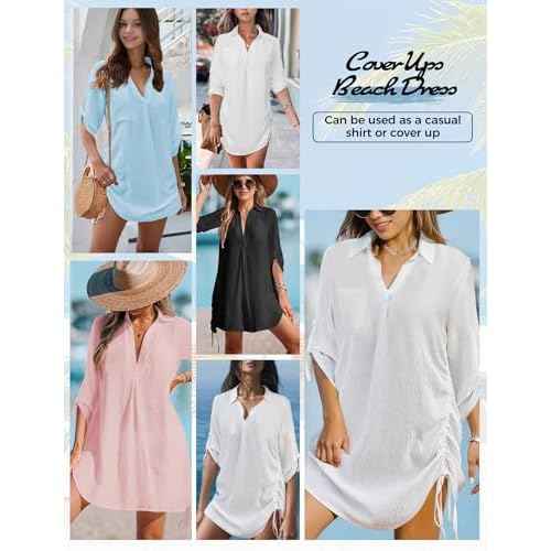 Swimsuit Coverup for Women, Drawstring Beach Bathing Suit Bikini Cover Up for Women, Sexy V Neck Beachwear Dress