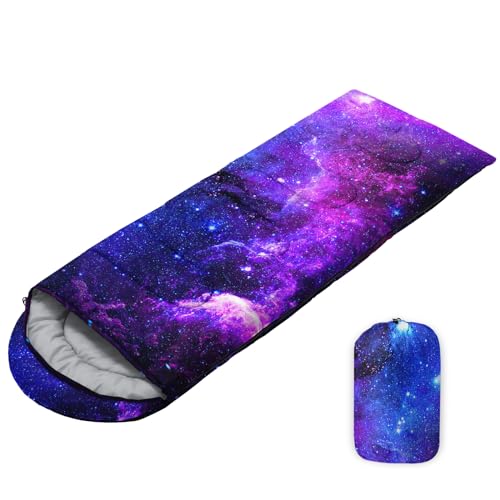 Lightweight Waterproof 3-Season Sleeping Bag for Adults Kids - Purple Starry Sky