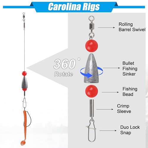 Saltwater & Freshwater 1/2 oz Steel Carolina Fishing Rig - 5 Pieces