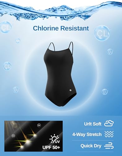 G Gradual Women's One Piece Athletic Swimsuit - Medium Black
