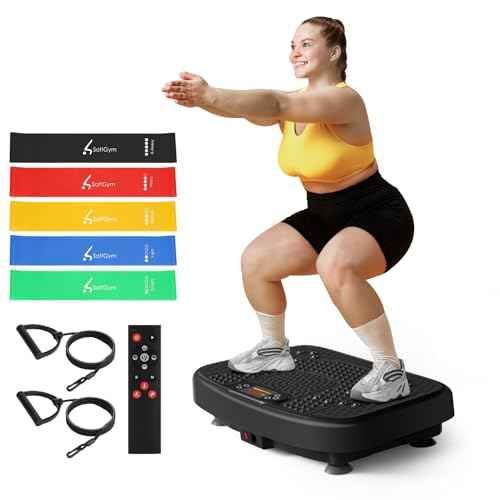 SoftGym Vibration Plate Exercise Machine for Lymphatic Drainage,Power Vibrate Stand Shake Board 450 Lbs Capacity Whole Body Workout Waver with Fitness Resistance Bands Weight Loss Gifts for Women Men