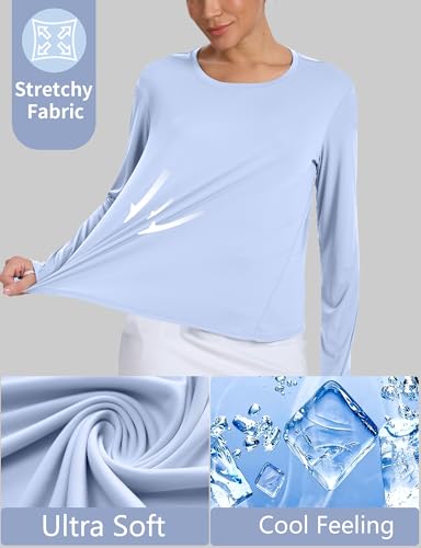 Women's UPF 50+ Long Sleeve UV Protection Rash Guard Shirt - Large, Light Blue
