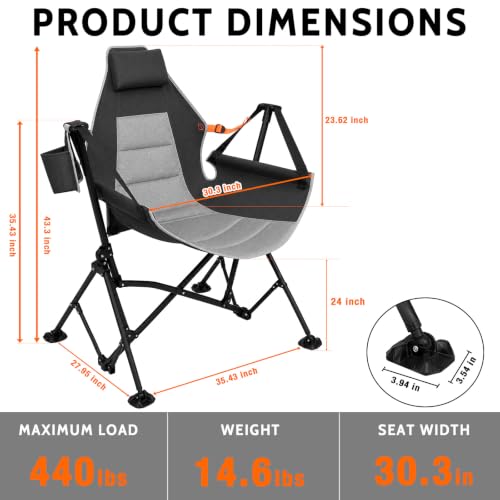 Oversized Portable Hammock Chair with Adjustable Back Support Black - Supports 440 lbs