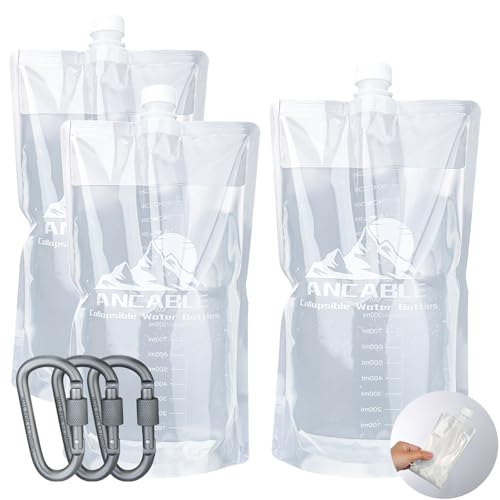 64oz Collapsible Water Bottles 3-Pack - Reusable Foldable Hydration Bottles for Hiking Camping & Travel, BPA-Free