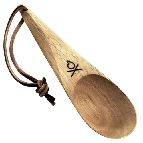 Kanu Wooden Camping Spoon - Handcarved Nordic Bushcraft Utensil with Lanyard & Carabiner - Lightweight Reusable Survival Tool