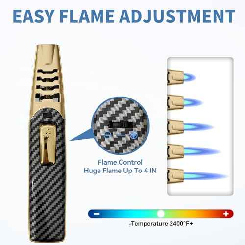 Torch Lighter, Windproof Adjustable Big Jet Flame Butane Torch, Refillable Gas Luxury Butane Lighter with Safety Lock for Candle Grill Camping Kitchen BBQ Cooking Soldering (Gas Not Included)