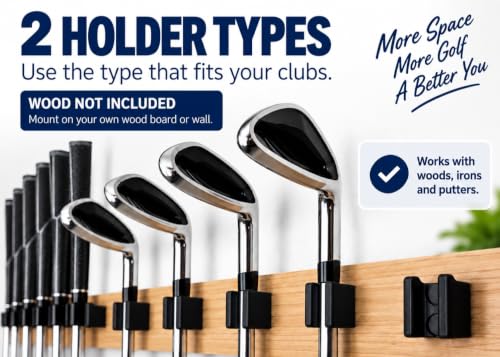 Golf Club Wall Mount Holder Set - 15 Wall Hangers for Golf Clubs