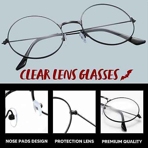 Spooktacular Creations Halloween Black Wizard Glasses, Old Men Round Wire Costume Glasses Accessory for Men Women Halloween Dress Up, Halloween Costume Prop