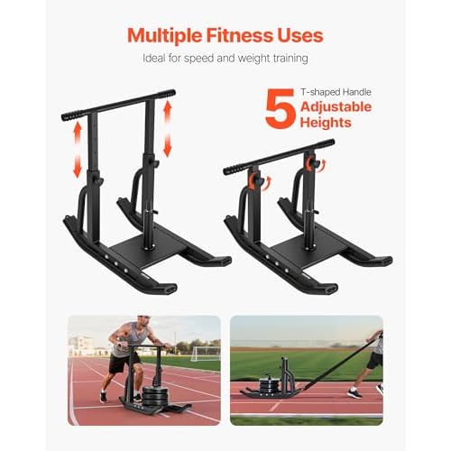 VEVOR Weight Sled, Steel Power Sled, Fitness Training Sleds for Athletic Exercise Speed Improvement, Workout Equipment with Adjustable Height Handle, Compatible with 1/2 in Weight Plates