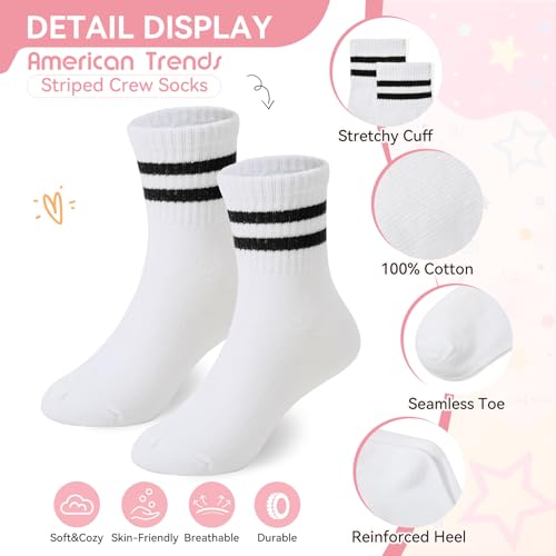 Kids Athletic Crew Socks with Retro Stripes - 4-Pack for Ages 4-12