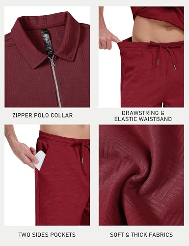 Men's 2-Piece Sweat Suit Set - Short Sleeve Casual Tracksuit 3X-Large Wine Red