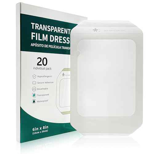 Transparent Film Dressing, 6"x 8" 20 Packs Clear Waterproof Bandage for Wound Care or IV Shield, Tattoo Aftercare Bandage, Scar Therapy, Adhesive Patches for Swimming, Showering, Wounds