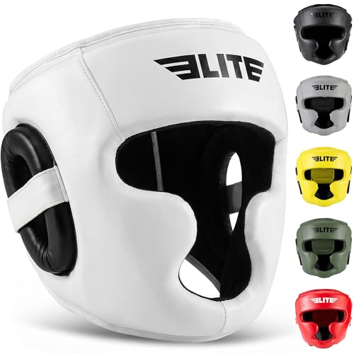 Elite Sports Boxing Headgear Men White Adjustable Sparring MMA Kickboxing Muay Thai Helmet