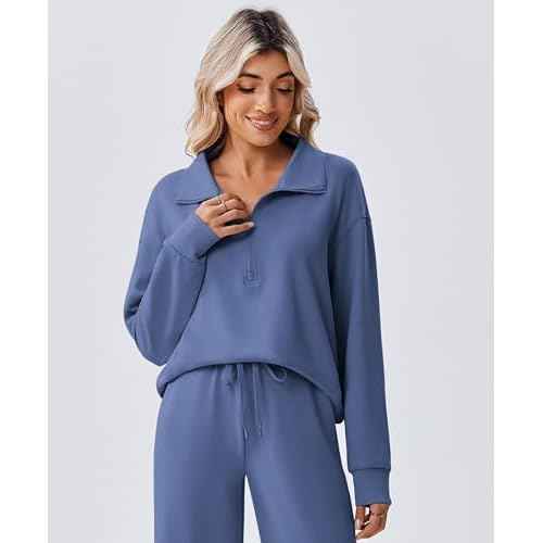PINSPARK 2 Piece Sets for Women 1/2 Zip Sweatsuit Loose Fit Sweatshirt Straight Leg Pants 2025 Matching Outfit Fall Tracksuit