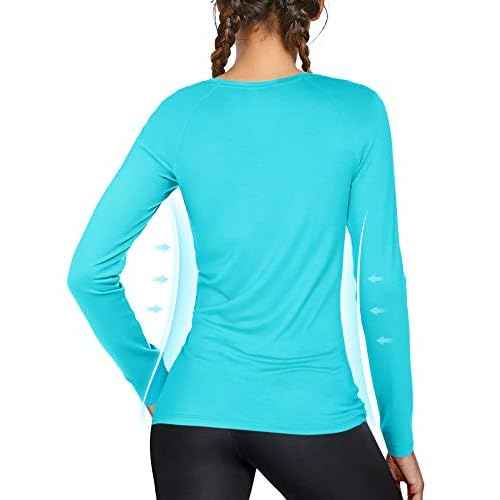 isnowood Women's Sun Protection Long Sleeve Shirts, UPF 50+ UV Rash Guard Swim Shirt, Workout Hiking Running Athletic Tops